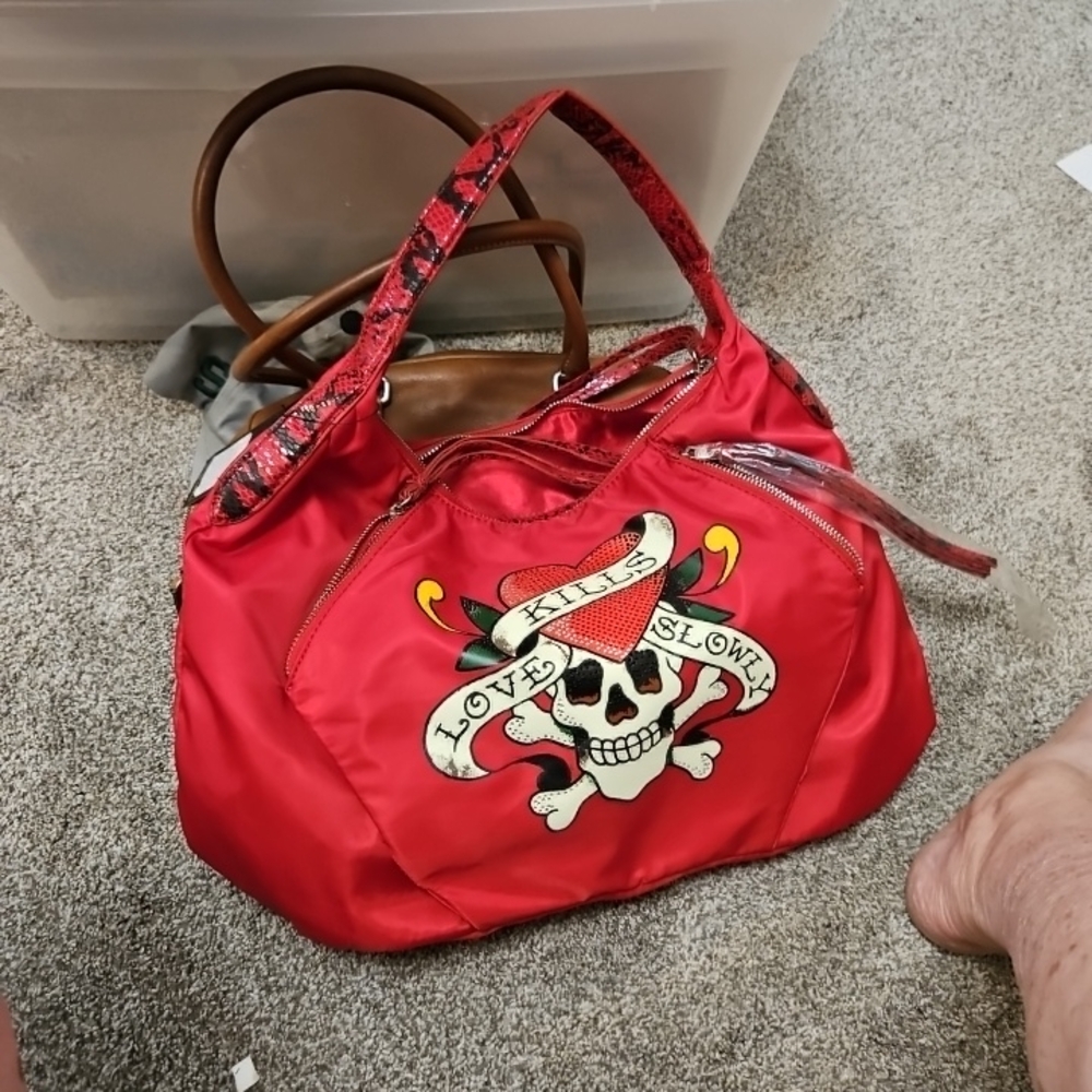 Ed Hardy Red Skull Design Women's Bag Nwt Nylon